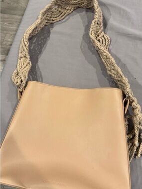 Jonathan Simkhai Beige Leather Shoulder Bag with Braided Strap